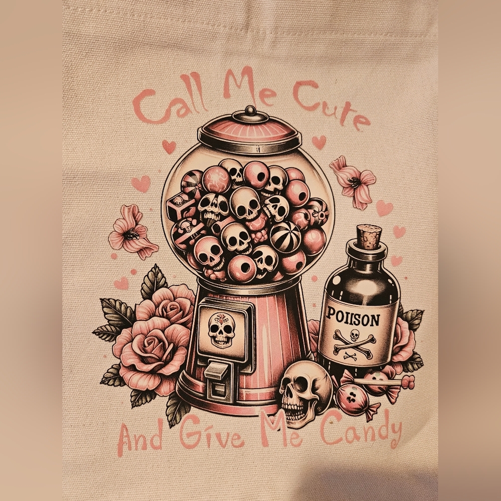 Skull Candy Tote Bag - Pink and Cream